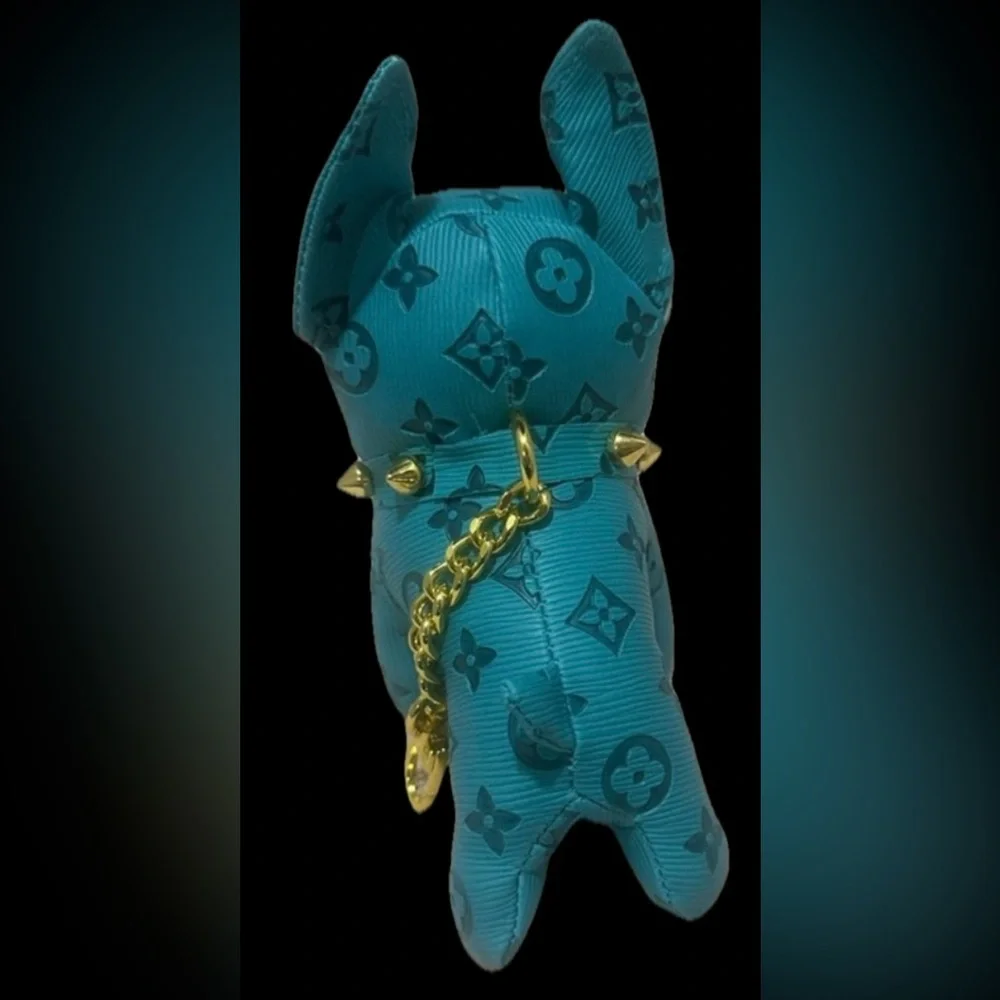 Teal BullDog Bag Charm or Keychain with Gold Details, NEW, The Big Dog